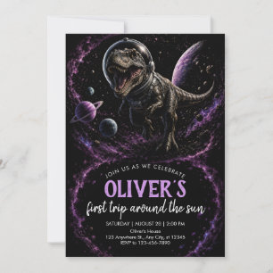 Kosmisches T-Rex-Erste-Geburtstagsfeier-Einladung Einladung