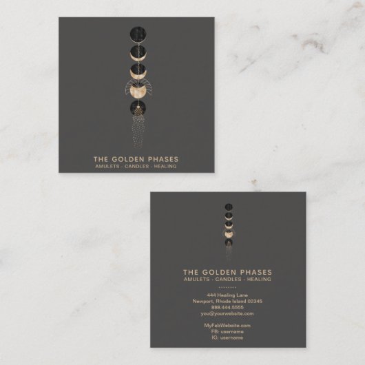 *~* Kosmisches Universum Gold Moon Phasing Glitzer Quadratische Visitenkarte (Vorne/Hinten)