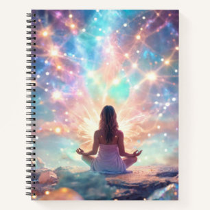 Kosmisches Verbindungs-Meditationsfrau Glitterpast Notizblock
