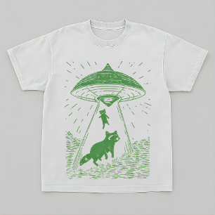 Kosmisches Wald-Waschbär-UFO-Design-T-Shirt T-Shirt