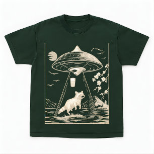 Kosmisches Wald-Waschbär-UFO-Design-T-Shirt T-Shirt