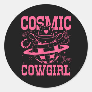 Kosmisches Weltraum-Cowgirls-Shirt Junggesellinnen Runder Aufkleber
