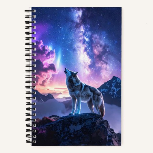 Kosmisches Wolf-Spiralnotizbuch Notizblock (Vorderseite)