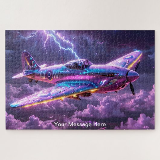 Kosmisches WW2 Spitfire mit lebhafter Neonfarbe Puzzle (Horizontal)