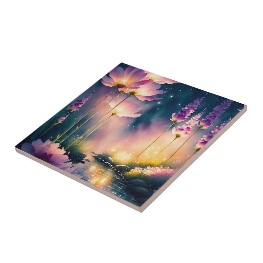 Kosmos blüht Kunstwerk Fliese (Seite)