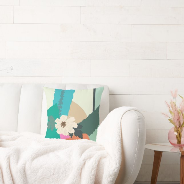 Kosmos Blume Abstrakte Farbblöcke Moderner Sommer Kissen (Liege)