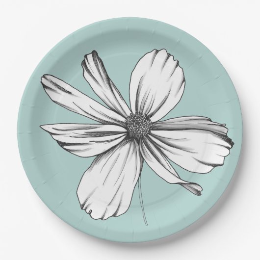 Kosmos-Blume auf Aquamariner Papierplatte Pappteller (Vorderseite)
