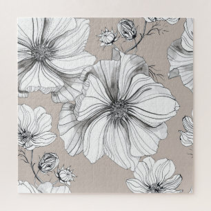 Kosmos Blume: Botanisches Zeichnend Muster. Puzzle