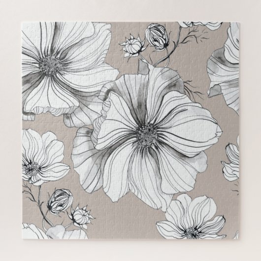 Kosmos Blume: Botanisches Zeichnend Muster. Puzzle (Vertikal)