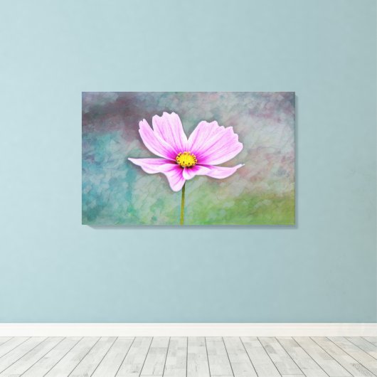 Kosmos-Blume in rosa Fotokunst Leinwanddruck (Insitu (Holzboden))