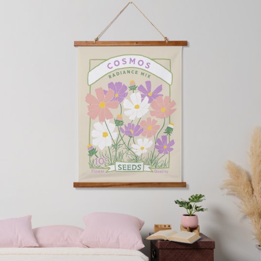 Kosmos-Blume Saatpackung Wandteppich Mit Holzrahmen (Schlafzimmer)