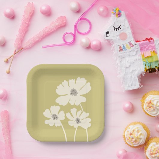 Kosmos-Blume Silhouetten Moderne Blumenmauer Pappteller (Party)