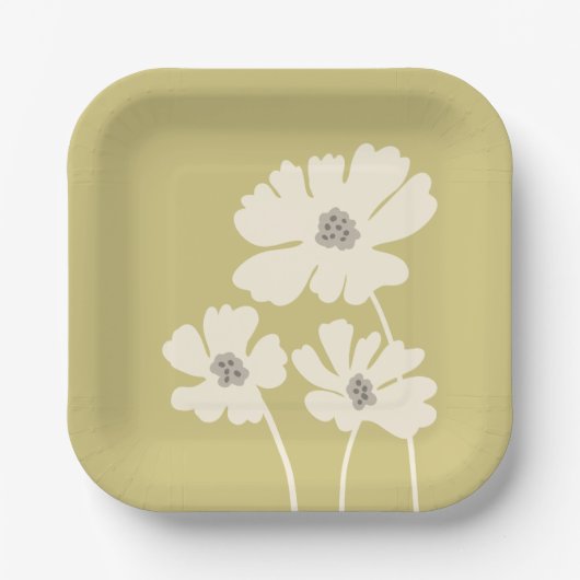 Kosmos-Blume Silhouetten Moderne Blumenmauer Pappteller (Vorderseite)