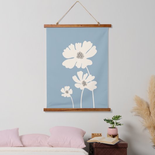 Kosmos-Blume Silhouetten Moderne Blumenmauer Wandteppich Mit Holzrahmen (Schlafzimmer)