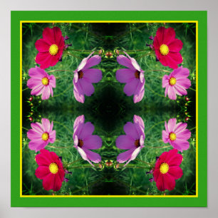 Kosmos-Blumen-Trio-Spiegel-Naturkunst Poster