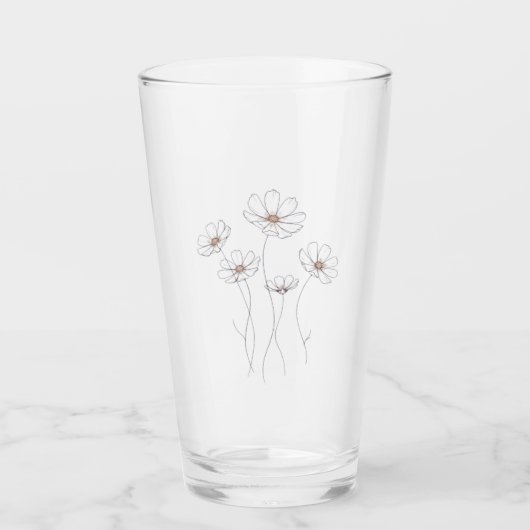 Kosmos-Blumendesign - Minimalistische feine Linie Glas (Vorderseite)
