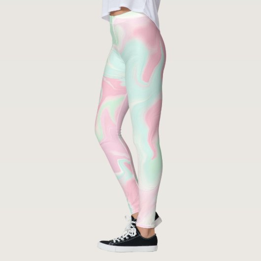 Kosmos-Galaxie-Rosa-Grüne Wolkenmuster Leggings (Links)