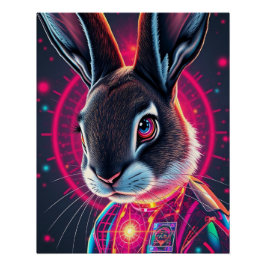 Kosmos Hase in Neon Licht Poster
