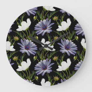 Kosmos-Margerite-Blumennahtloscollage Große Wanduhr