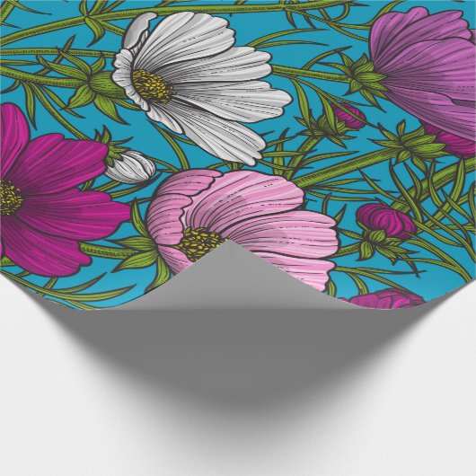 Kosmos-Mix auf blau Geschenkpapier (Ecke)