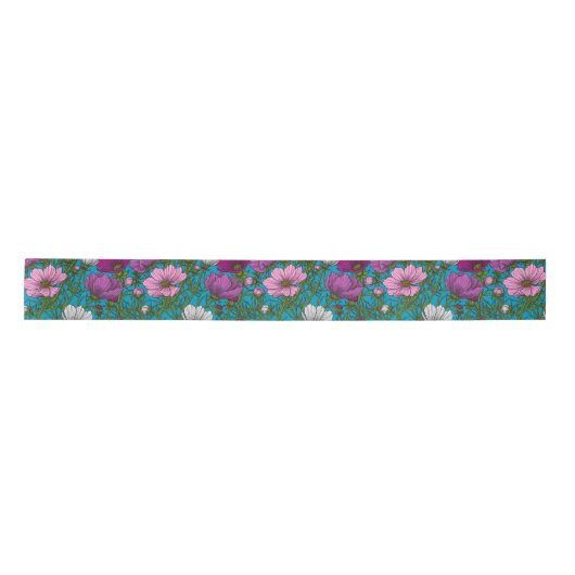 Kosmos-Mix auf blau Satinband (Vorderseite)