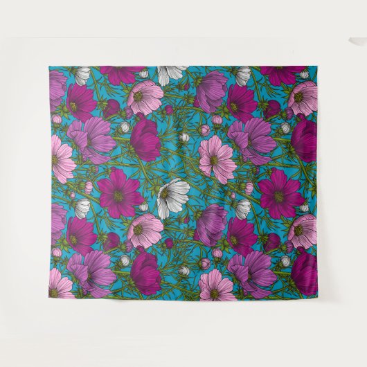 Kosmos-Mix auf blau Wandteppich (Vorderseite (Horizontal))