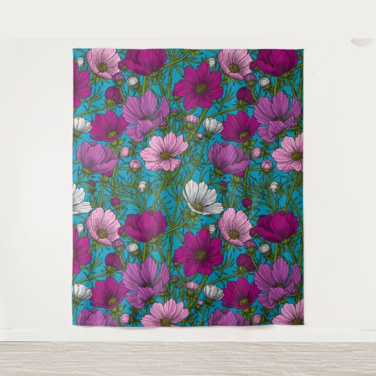 Kosmos-Mix auf blau Wandteppich (Vorderseite)