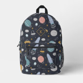 Kosmos Muster mit Raumschiffen, Planeten Sternen Bedruckter Rucksack (Vorderseite)