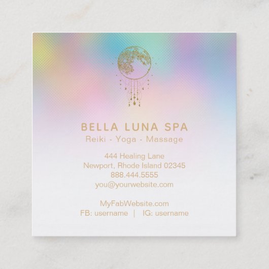 *~* Kosmos Stars Rainbow Lunar Gold Moon Pastel Quadratische Visitenkarte (Rückseite)
