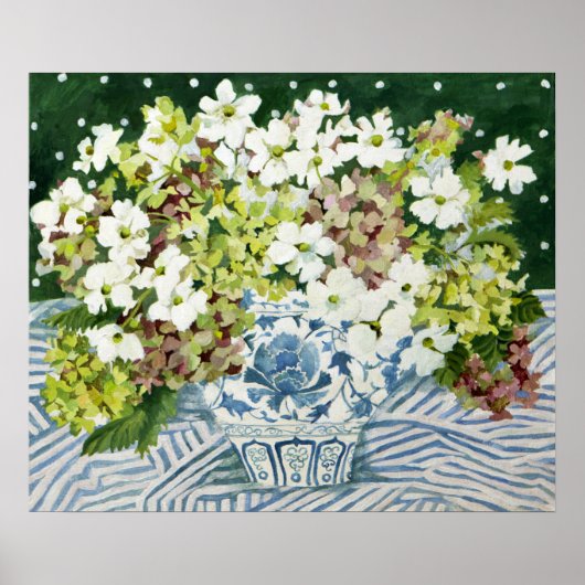 Kosmos und Hydrangeas in einer chinesischen Vase 2 Poster (Vorne)