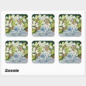 Kosmos und Hydrangeas in einer chinesischen Vase 2 Quadratischer Aufkleber (Blatt)