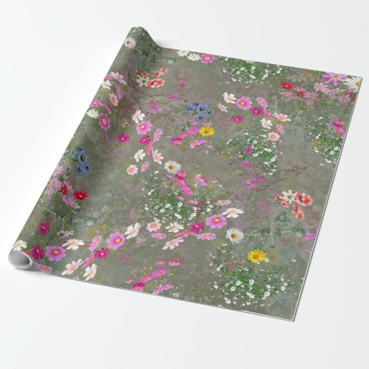 Kosmos-Wildblumen Geschenkpapier (Ungerollt)