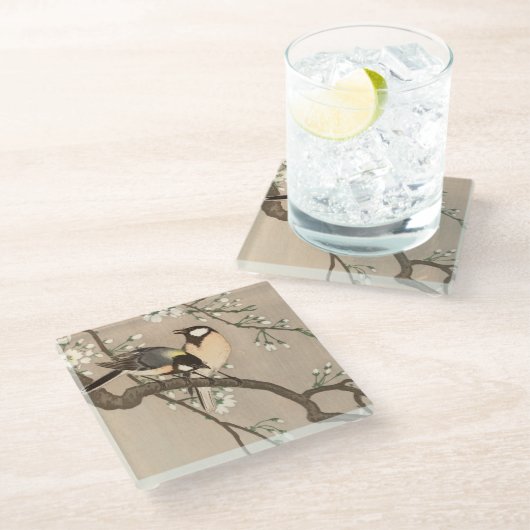 Koson Bird Chickadee Songbird Glasuntersetzer (Schrägansicht)