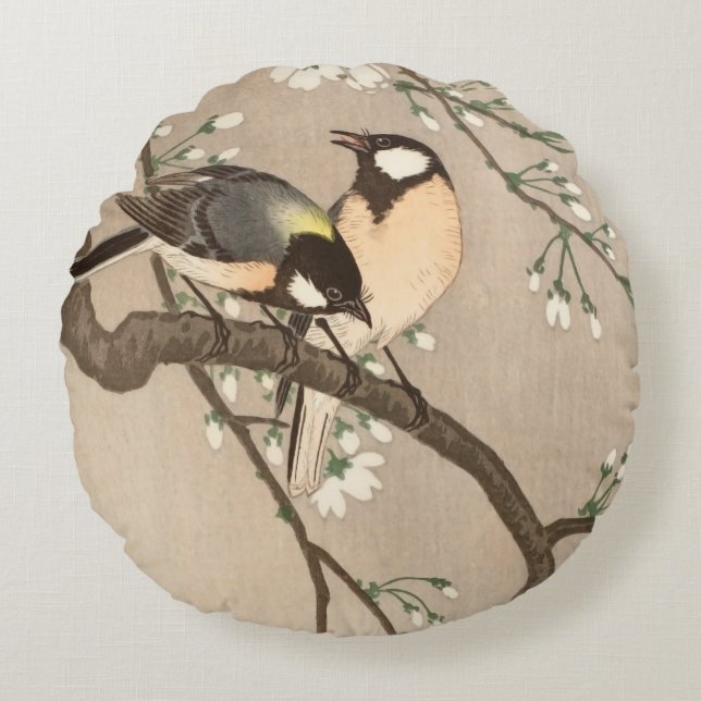 Koson Bird Chickadee Songbird Rundes Kissen (Vorderseite)