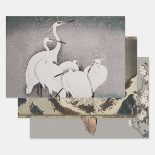 Koson Reiher im Schnee: Vintage-Japan Geschenkpapier Set