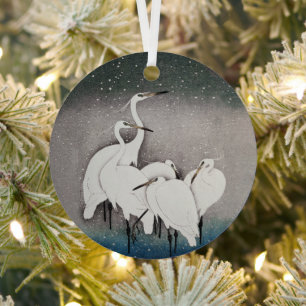 Koson Reiher im Schnee: Vintage-Japan Ornament Aus Metall