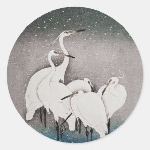 Koson Reiher im Schnee: Vintage-Japan Runder Aufkleber