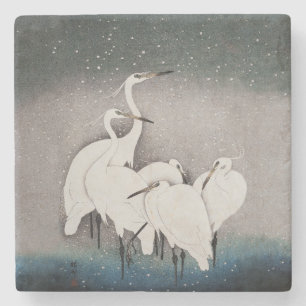 Koson Reiher im Schnee: Vintage-Japan Steinuntersetzer