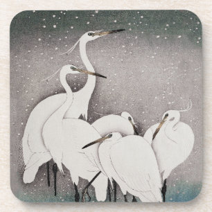 Koson Reiher im Schnee: Vintage-Japanisch Getränkeuntersetzer