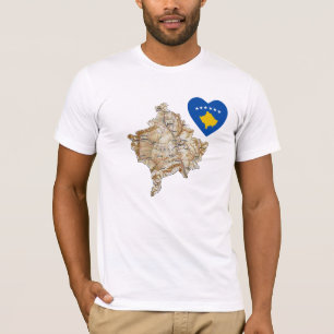 Kosovo-Flaggen-Herz und Karten-T - Shirt