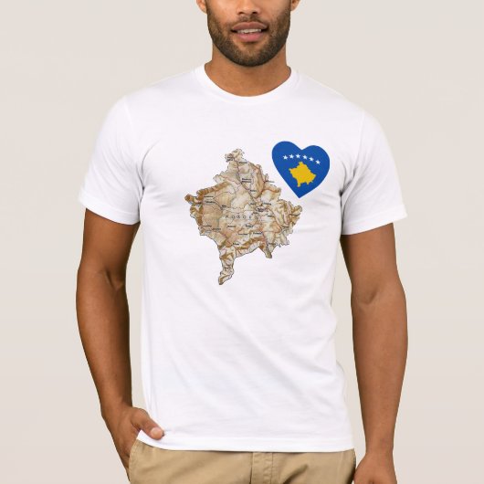 Kosovo-Flaggen-Herz und Karten-T - Shirt (Vorderseite)