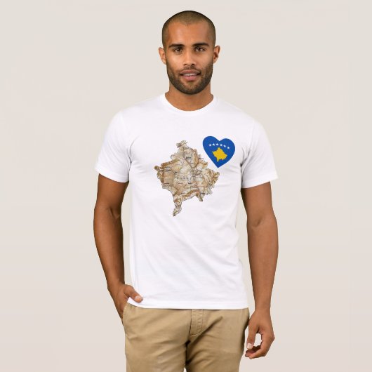Kosovo-Flaggen-Herz und Karten-T - Shirt (Vorne ganz)