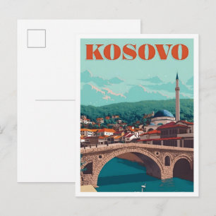 Kosovo Vintage Art Reise Postkarte