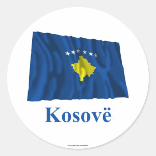 Kosovo Wave Flag mit Namen in Albanien Runder Aufkleber