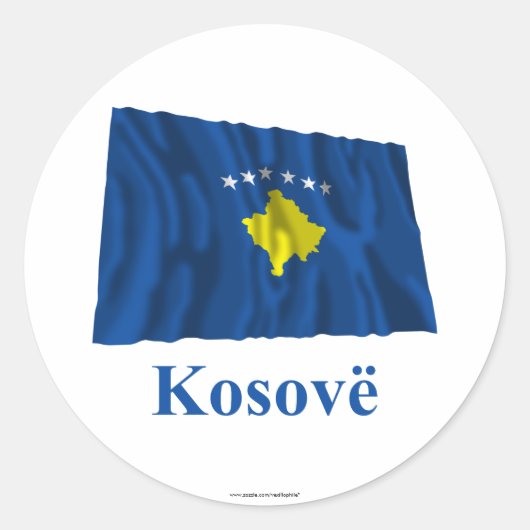 Kosovo Wave Flag mit Namen in Albanien Runder Aufkleber (Vorderseite)
