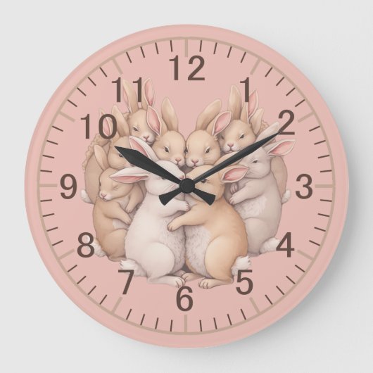Kostbare Bunnies in einer gemütlichen, pastellfarb Große Wanduhr (Vorderseite)