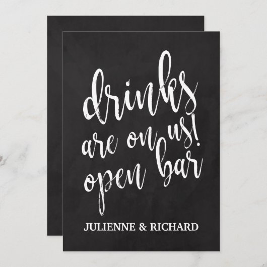 Kostbare Chalkboard Hochzeit Open Bar Sign Einladung (Vorne/Hinten)