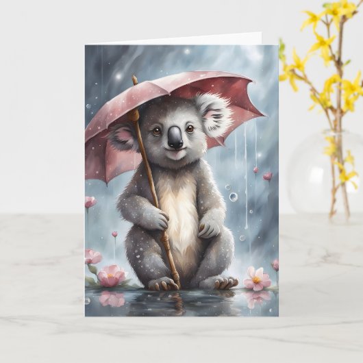 Kostbare Koala Umbrella Blume Illustration Blank Karte (Gelbe Blume)