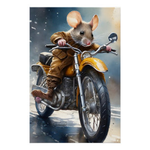 Kostbare Maus-Reiten eines Motorrads Poster