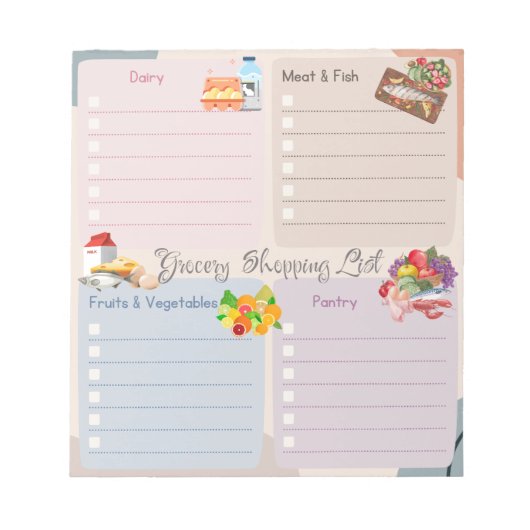 Kostbare, mehrfarbige Einkaufsliste Notizblock (Vorderseite)